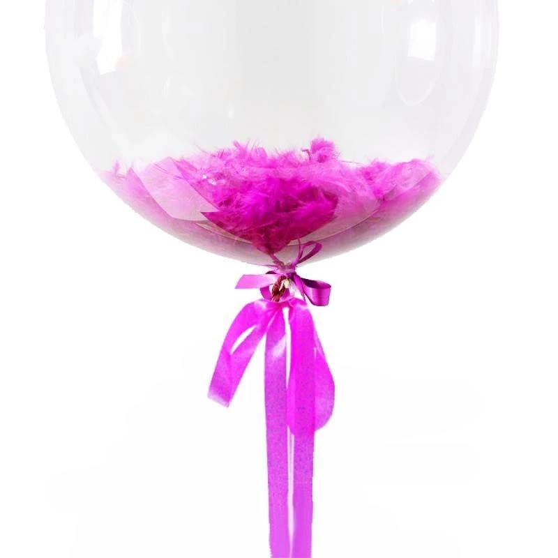 Прозрачные сферы Баблс с перьями цветом фуше 76 см.