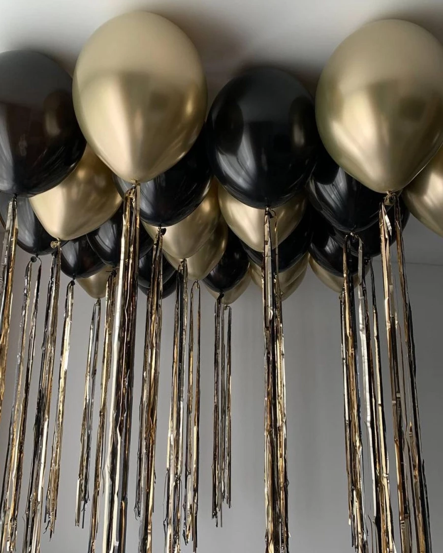 Шарики под потолок хром золото и черный с дождиками 20 шт